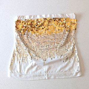 3/$15 Almost Famous Off-White Strapless Too with Gold Sequins